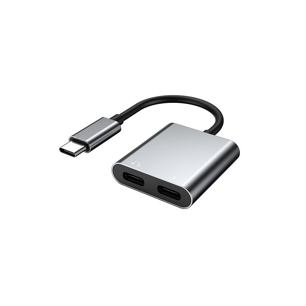 2 In 1 Type-C/USB-C PD 60W Digital Audio Adapter, Spec: 2-Type-C (Silver Gray)