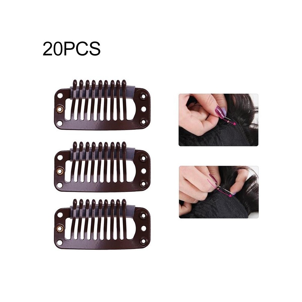 20 PCS 32mm 9-teeth Hair Extension Clips Snap Metal Clips With Silicone Back(Brown)