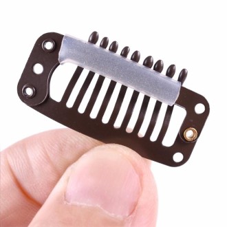 20 PCS 32mm 9-teeth Hair Extension Clips Snap Metal Clips With Silicone Back(Brown)