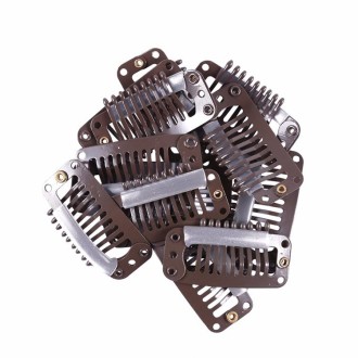 20 PCS 32mm 9-teeth Hair Extension Clips Snap Metal Clips With Silicone Back(Brown)