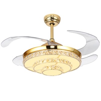 Invisible Crystal Fan LED Chandelier Home Living Room Bedroom Variable Frequency Ceiling Fan Light with Remote Control, Size:42 