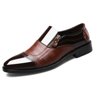 Men Business Dress Pointed Toe Slip-On Shoes, Size:38(Brown)