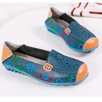 Flower Hollow Casual Peas Shoes for Women (Color:Dark Blue Size:40)