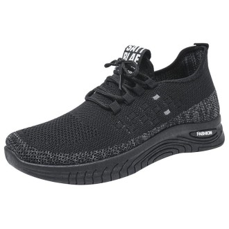 D06 Men Spring Flying Knitting  Shoes Lace Up Sports Casual Shoes, Size: 39(Black)