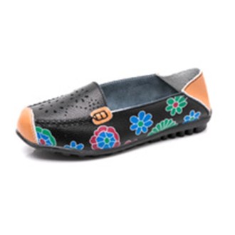 Flower Hollow Casual Peas Shoes for Women (Color:Black Size:39)