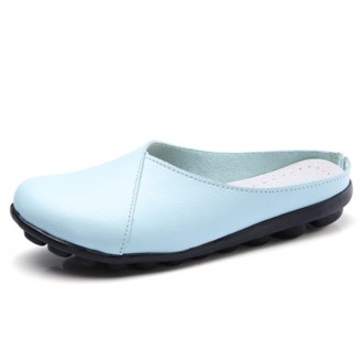 Casual Half Drag Lazy Shoes Shallow Mouth Peas Shoes for Women (Color:Baby Blue Size:36)