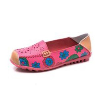 Flower Hollow Casual Peas Shoes for Women (Color:Rose Red Size:36)