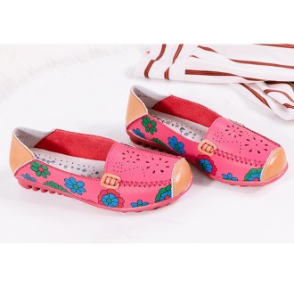 Flower Hollow Casual Peas Shoes for Women (Color:Rose Red Size:36)