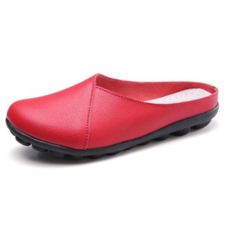 Casual Half Drag Lazy Shoes Shallow Mouth Peas Shoes for Women (Color:Red Size:36)