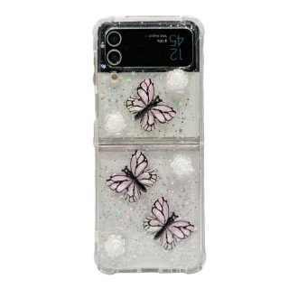 For Samsung Galaxy Z Flip4 Three-dimensional Butterfly Glitter TPU  Phone Case(Pink)