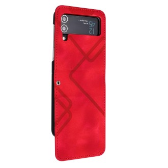 For Samsung Galaxy Z Flip4 Line Pattern Skin Feel Leather Phone Case(Red)