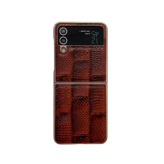 For Samsung Galaxy Z Flip4 Nano Electroplate Mahjong Texture Leather Phone Case(Brown)