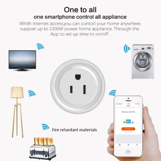 10A Round Shape WiFi Mini Plug APP Remote Control Timing Smart Socket Works with Alexa & Google Home, AC 100-240V, US Plug