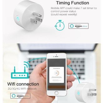 10A Round Shape WiFi Mini Plug APP Remote Control Timing Smart Socket Works with Alexa & Google Home, AC 100-240V, US Plug