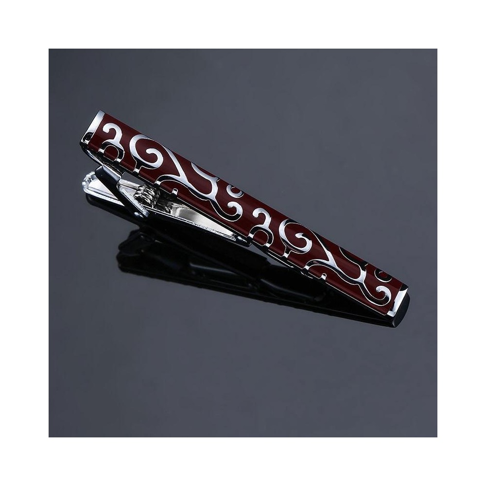 Brass Polished Gum Pattern Business Men Tie Clip, Color: Red Pattern