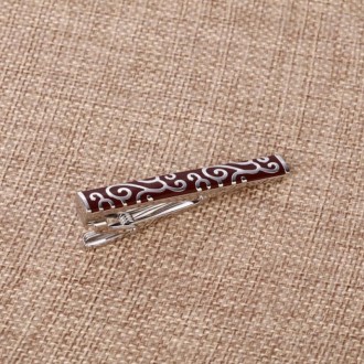 Brass Polished Gum Pattern Business Men Tie Clip, Color: Red Pattern