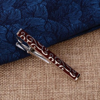 Brass Polished Gum Pattern Business Men Tie Clip, Color: Red Pattern