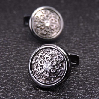 Crystal Zirconia Vintage Floral Shirt Cufflinks, Color: Black Pattern