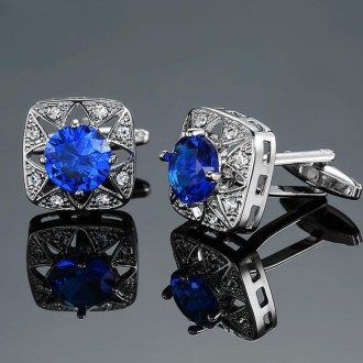 Men Shirt Cufflinks Blue Series Enamel Crystal Vintage Pattern Cufflinks, Color: 13