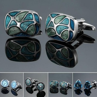 Men Shirt Cufflinks Blue Series Enamel Crystal Vintage Pattern Cufflinks, Color: 11