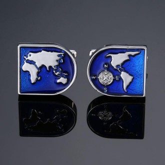 Men Shirt Cufflinks Blue Series Enamel Crystal Vintage Pattern Cufflinks, Color: 5