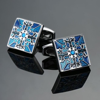 Men Shirt Cufflinks Blue Series Enamel Crystal Vintage Pattern Cufflinks, Color: 15