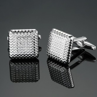 Laser Metal Brass Men Shirt Cufflinks, Color: Silver