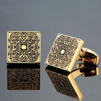 Shirt Vintage Floral Plated Brass Cufflinks, Color: Golden Square Rose