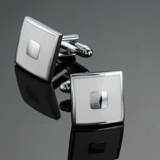 Laser Metal Brass Men Shirt Cufflinks, Color: White back