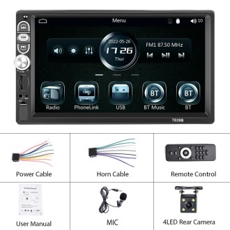 A3061 7 Inches MP5 Bluetooth Player Universal Wired CarPlay Reversing Image Integrated, Style: Standard+4 Lights Camera