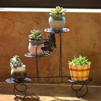 Mini Wrought Iron Multi-function Flower Pot Flower Stand for Office Desktop Sill Balcony(Black)