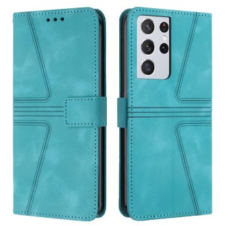 For Samsung Galaxy S21 Ultra 5G Triangle Solid Color Leather Phone Case(Green)