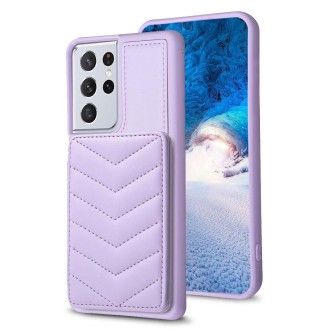 For Samsung Galaxy S21 Ultra 5G BF26 Wave Pattern Card Bag Holder Phone Case(Purple)