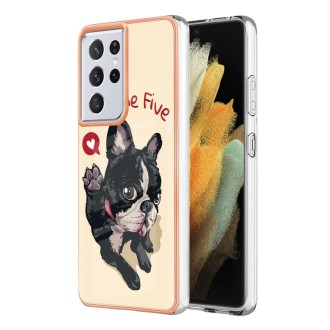 For Samsung Galaxy S21 Ultra 5G Electroplating Marble Dual-side IMD Phone Case(Lucky Dog)