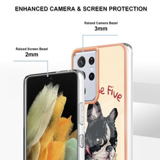 For Samsung Galaxy S21 Ultra 5G Electroplating Marble Dual-side IMD Phone Case(Lucky Dog)