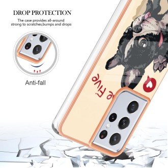 For Samsung Galaxy S21 Ultra 5G Electroplating Marble Dual-side IMD Phone Case(Lucky Dog)