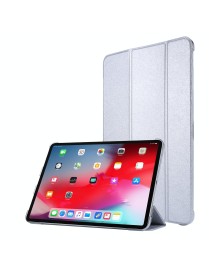 For iPad Pro 12.9 2022 / 2021 Silk Texture Three-fold Horizontal Flip Leather Tablet Case with Holder & Pen Slot(Silver)