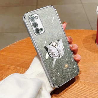 For Samsung Galaxy Note20 Plated Gradient Glitter Butterfly Holder TPU Phone Case(Silver)