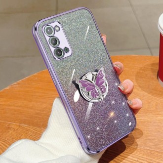 For Samsung Galaxy Note20 Plated Gradient Glitter Butterfly Holder TPU Phone Case(Purple)