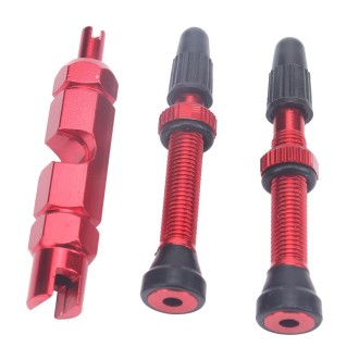 A5592 2 PCS 40mm Red French Tubeless Valve Core with Red Disassembly Tool for Road Bike