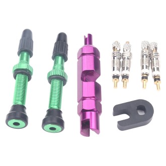 A5599 2 PCS 40mm Green French Tubeless Valve Stem with Repair Kit for Road Bike