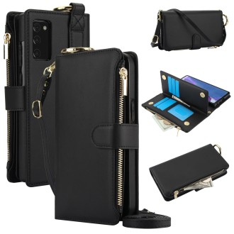 For Samsung Galaxy Note20 Crossbody Ring Multifunctional Wallet Leather Phone Case(Black)