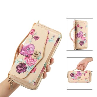 For Samsung Galaxy Note20 Flower Multi-functional Crossbody Zipper Wallet Leather Phone Case(Yellow)