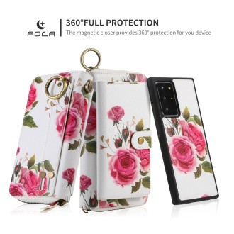 For Samsung Galaxy Note20 POLA Flower Multi-functional Zipper Wallet Leather Phone Case(Beige)