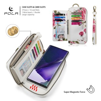 For Samsung Galaxy Note20 POLA Flower Multi-functional Zipper Wallet Leather Phone Case(Beige)