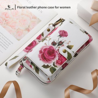 For Samsung Galaxy Note20 POLA Flower Multi-functional Zipper Wallet Leather Phone Case(Beige)