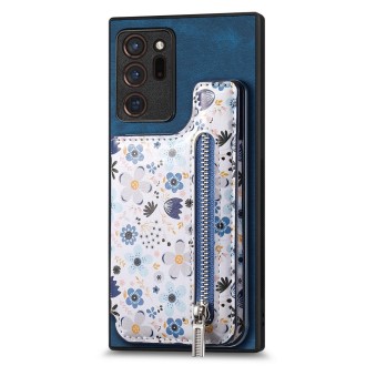 For Samsung Galaxy Note20 Retro Painted Zipper Wallet Back Phone Case(Blue)