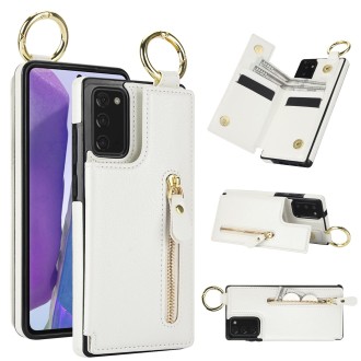 For Samsung Galaxy Note20 Litchi Texture Zipper Double Buckle Card Bag Phone Case(White)