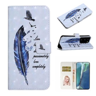 For Samsung Galaxy Note20 Oil Embossed 3D Drawing Leather Phone Case(Blue Feather)