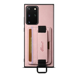 For Samsuny Galaxy Note20 5G Suteni H13 Litchi Leather Wrist Strap Wallet Back Phone Case(Pink)